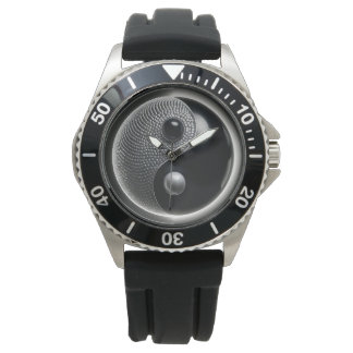Montre Yin Yang en noir et argent 3D