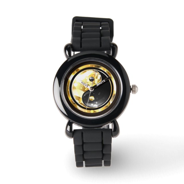 Montre Yin Yang or sur noir (Recto)