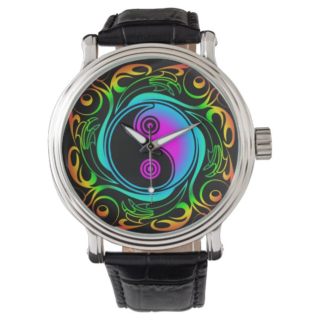 Montre Yin Yang Psychedelic Rainbow Tattoo (devant)