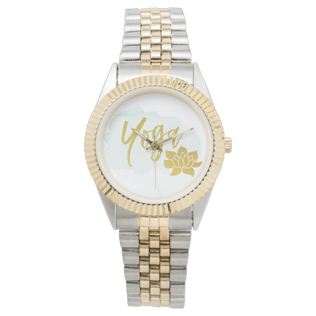Montre *~* Yoga d'or Lotus Aquarelle Turquoise (devant)
