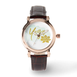 Montre Yoga féminin Lotus de parties scintillantes d'or