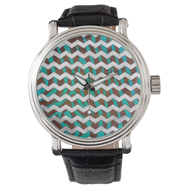 Montre Zebra Chevron Impression Brown et Turquoise (devant)