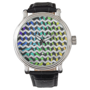 Montre Zebra Chevron noir et arc-en-ciel