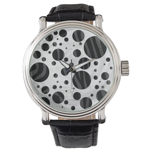Montre Zebra Polka point noir et gris impression (devant)