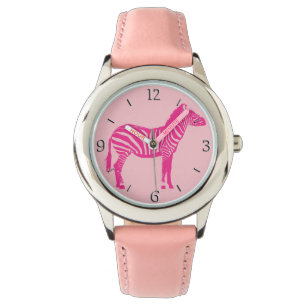 Montre Zèbre - Fuchsia et rose clair