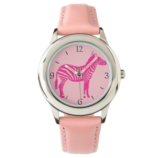 Montre Zèbre - Fuchsia et rose clair (devant)