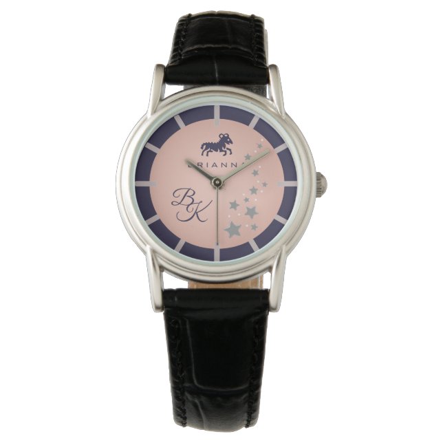 Montre Zodiac Aries Elégant Rosé Bleu foncé Monogramme (devant)