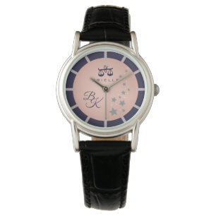 Montre Zodiac Libra Elégant Rosé Bleu foncé Monogramme