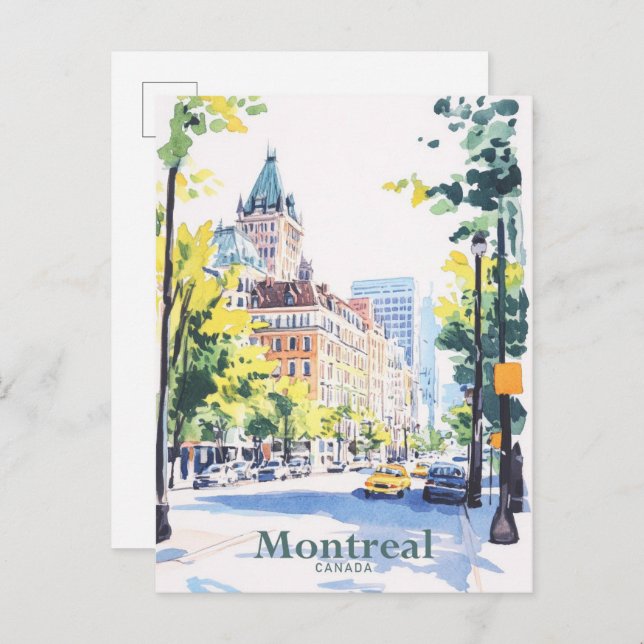Montreal Canada Gouache Paint Illustration Travel Postcard (Front/Back)