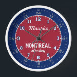 Montreal Hockey 24 Hour Wall Clock<br><div class="desc">Stylish and practical classic Montreal Hockey wall clock,  featuring 12 and 24 hour markings,  60 second or minute indicators and customizable name or initials. Makes a great personalized gift idea for the Montreal hockey fan.</div>