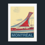Montreal Postcard<br><div class="desc">Cool,  vintage style travel poster on postcard of Montreal's Olympic Stadium</div>