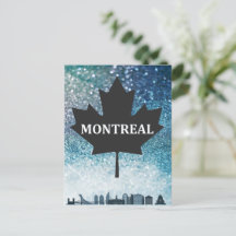 Montreal QC Canada City Silhouette Teal Postcard
