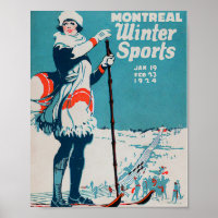 Montreal winter sports vintage poster Skiing 1924