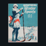 Montreal winter sports vintage poster Skiing 1924 Postcard<br><div class="desc">Montreal winter sports vintage poster 1924 skiing</div>