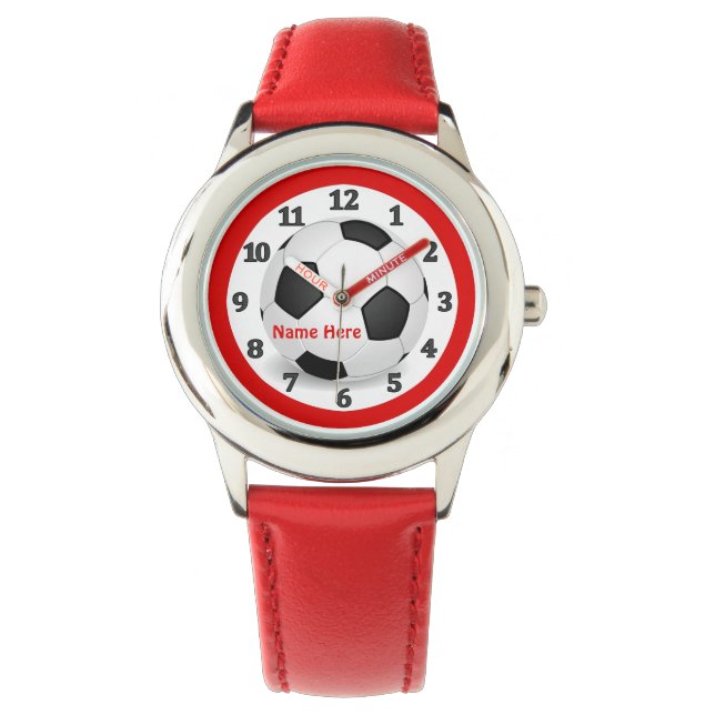 Montres de football rouge pour enfants avec leur N (devant)