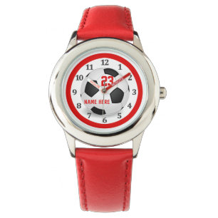 Montres de soccer rouge pour enfants pour garçons 