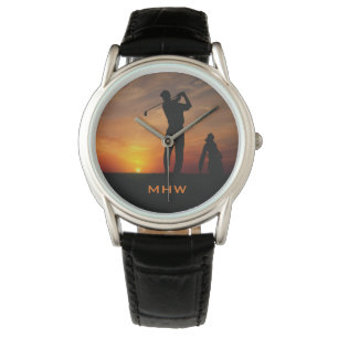 Montres monogrammes personnalisées Golfer Sunset