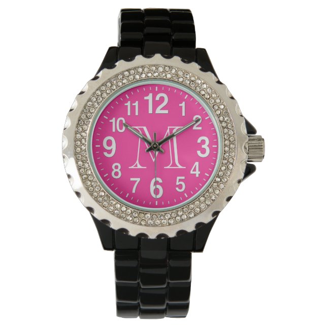 Montres visages roses pour femmes avec grand nombr (devant)