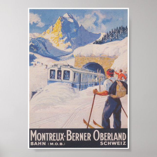 Montreux- Berner Oberland Switzerland Vintage Ski Poster (Front)