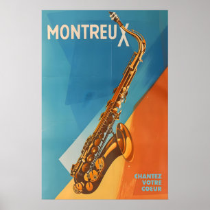 Montreux Jazz Festival Poster Retro Saxophone Art