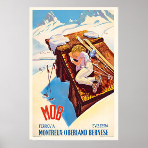 Montreux-Oberland Bernese Switzerland Vintage Ski Poster