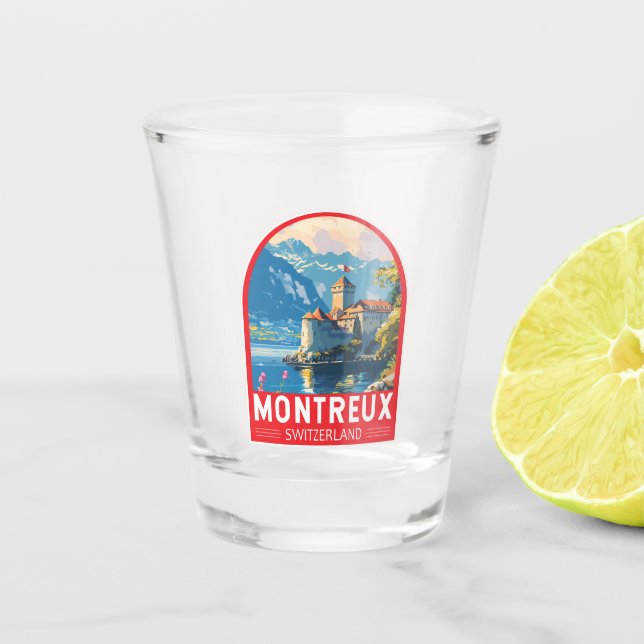 Montreux Switzerland Travel Art Vintage Shot Glass (Front)