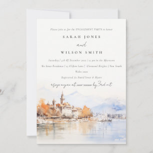 Montreux Switzerland Watercolor Scape Engagement Invitation
