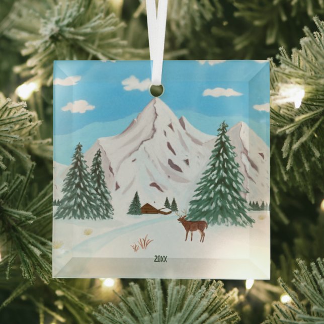 Monts des neiges Ornement Carré en verre (Insitu)