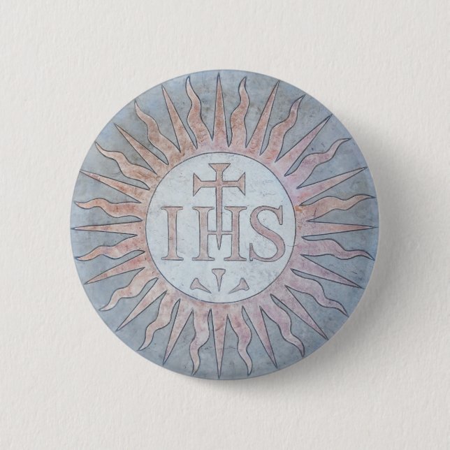 Montserrat Jesuit IHS Christogram Emblem 2 Inch Round Button (Front)