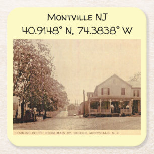 Montville NJ Map Coordinates Vintage Style Square Paper Coaster