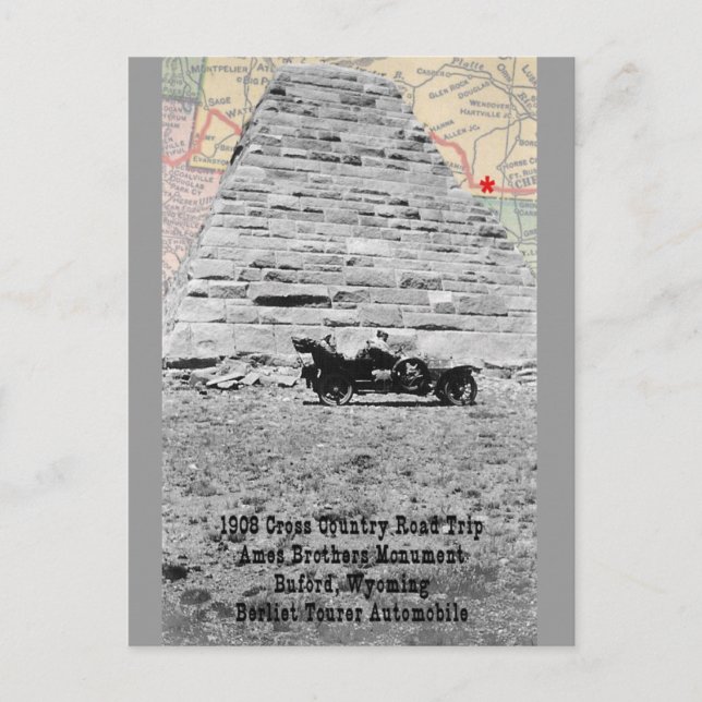 Monument Ames Bros avec carte 1908 road trip (Devant)
