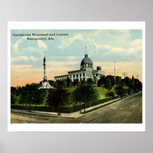 Monument and Capitol, Montgomery AL Vintage Style Poster