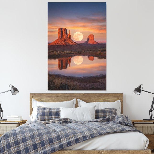Monument Valley Supermoon Reflection – Desert Canvas Print (Insitu(Bedroom))