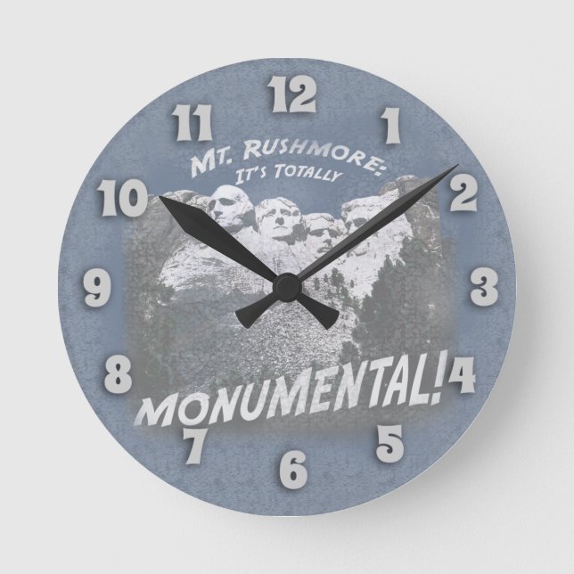 Monumental Mount Rushmore Saying Round Clock (Front)