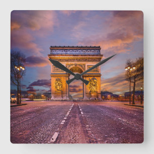 Monuments Arc de Triomphe, Paris France Square Wall Clock