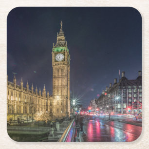 Monuments   Big Ben at Night Square Paper Coaster