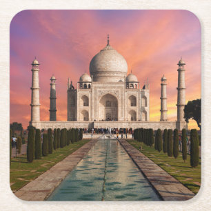 Monuments   Colourful View of the Taj Mahal Square Paper Coaster