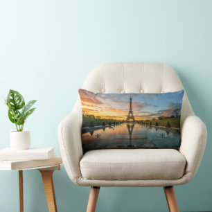 Monuments Eiffel Tower Sunrise Lumbar Pillow