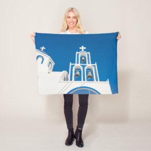 Monuments   Greek Blue Dome Church Fleece Blanket