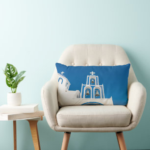 Monuments Greek Blue Dome Church Lumbar Pillow