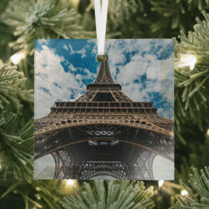 Monuments   Looking Up at the Eiffel Tower Glass Ornament