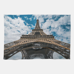 Monuments   Looking Up at the Eiffel Tower Kitchen Towel