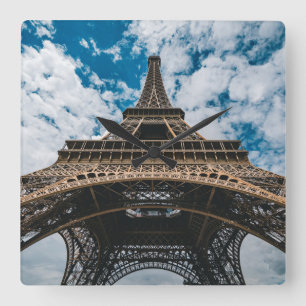 Monuments   Looking Up at the Eiffel Tower Square Wall Clock
