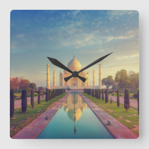 Monuments   Taj Mahal Colors Square Wall Clock