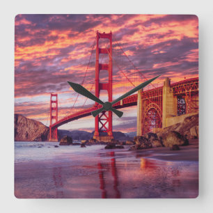 Monuments   The Golden Gate San Francisco, CA Square Wall Clock