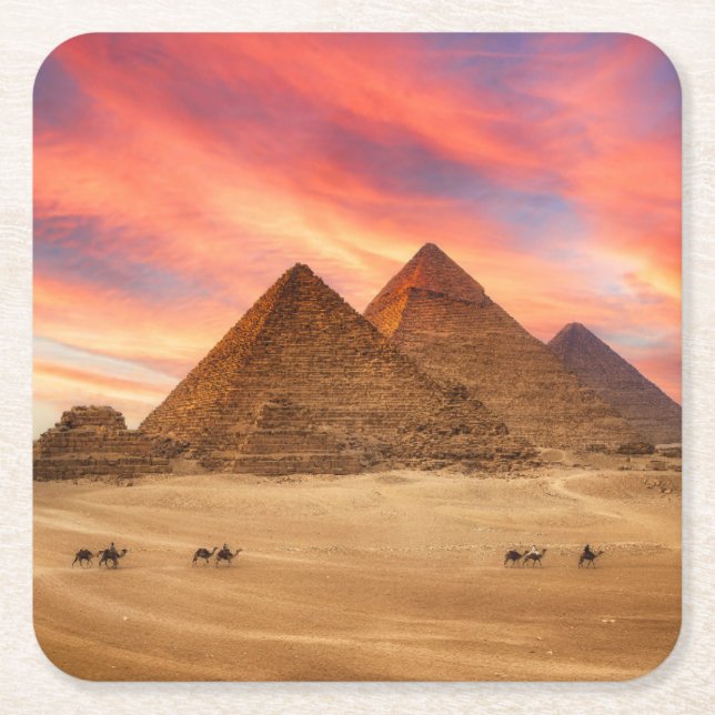 Monuments | The Great Pyramids Square Paper Coaster (Front)