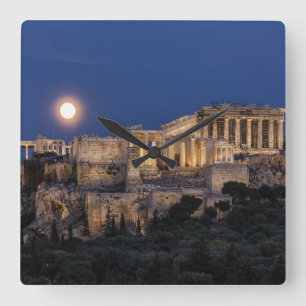 Monuments The Parthenon Athens, Greece Square Wall Clock