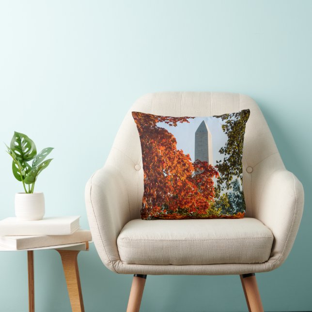 Monuments | Washington Monument in Autumn Throw Pillow (Chair)