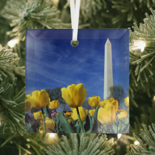 Monuments   Washington Monument in Spring Glass Ornament