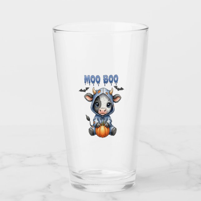 Moo Boo Halloween Cow Glass (Front)